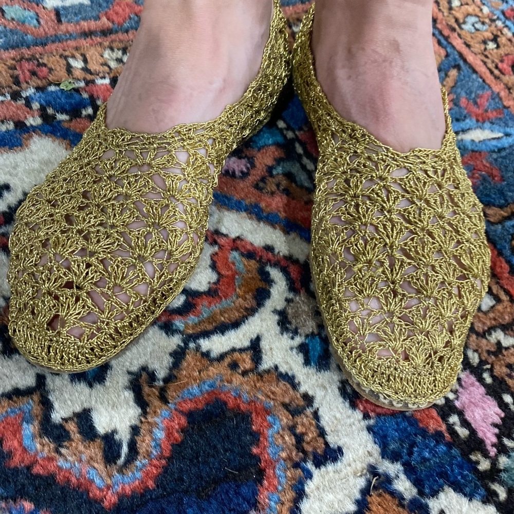 Saks Fifth Avenue Gold Flats Sparkly Slip-On Loafers